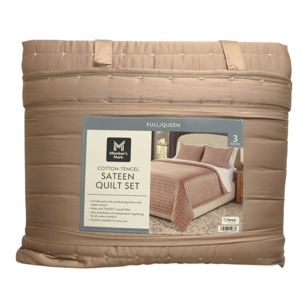 Member’s Mark 3-Piece Cotton-Tencel Sateen Quilt Set, Full/Queen - Mocha